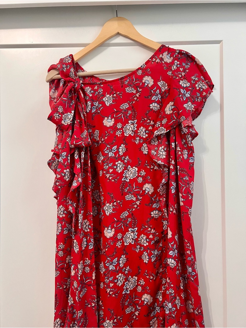 Max Studio Red Floral High-Low Ruffle Midi Dress - Picture 3 of 11
